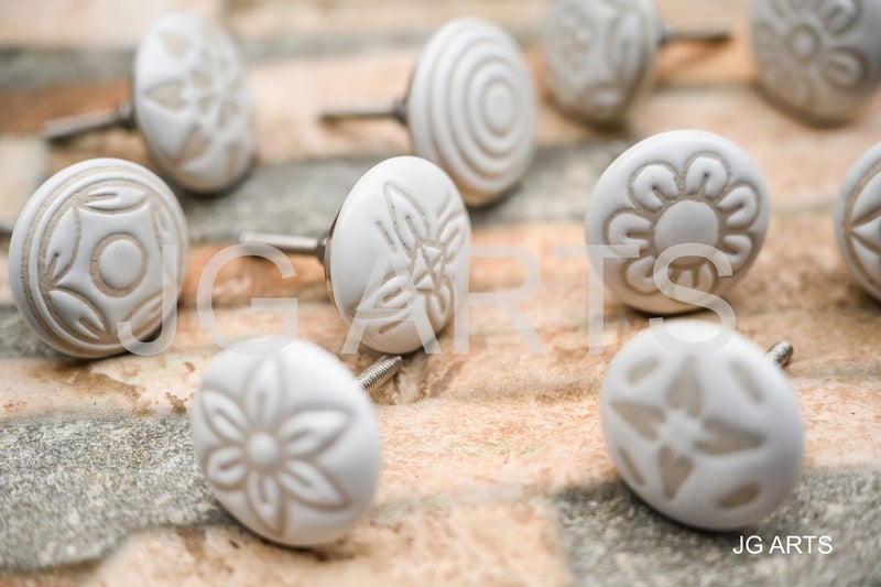 JGARTS 20 X Mix Vintage Look White Creame Creme Flower Ceramic Knobs Door Handle Cabinet Drawer Cupboard Pull - Image 2